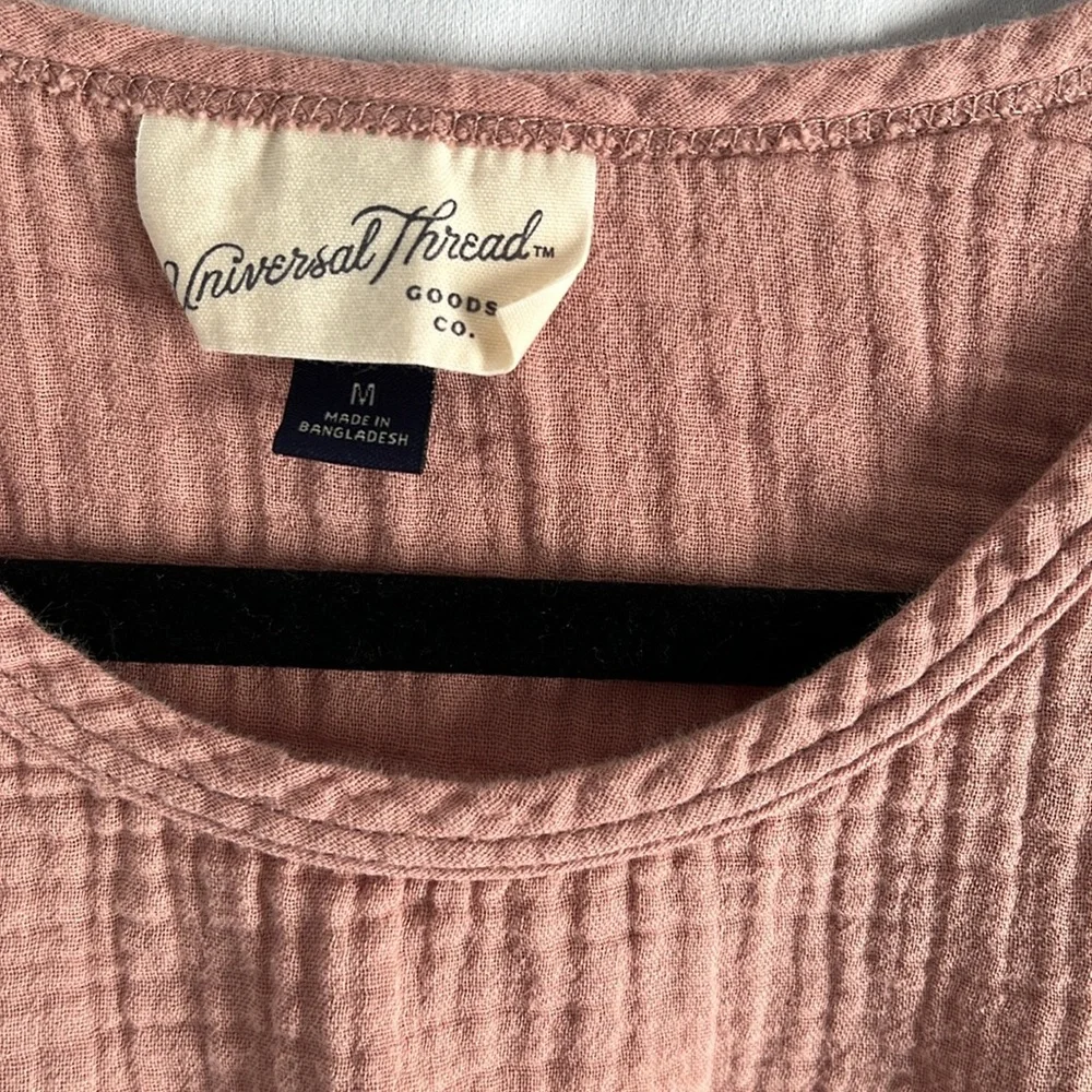Universal Thread Balloon Sleeve Cotton Women Copper Rose Long-sleeve Blouse Sz M